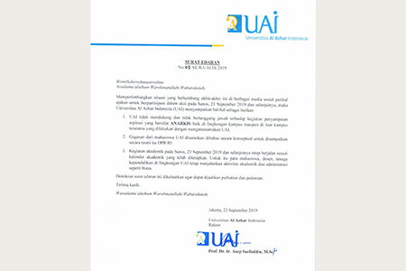Surat Edaran Universitas Al Azhar Indonesia